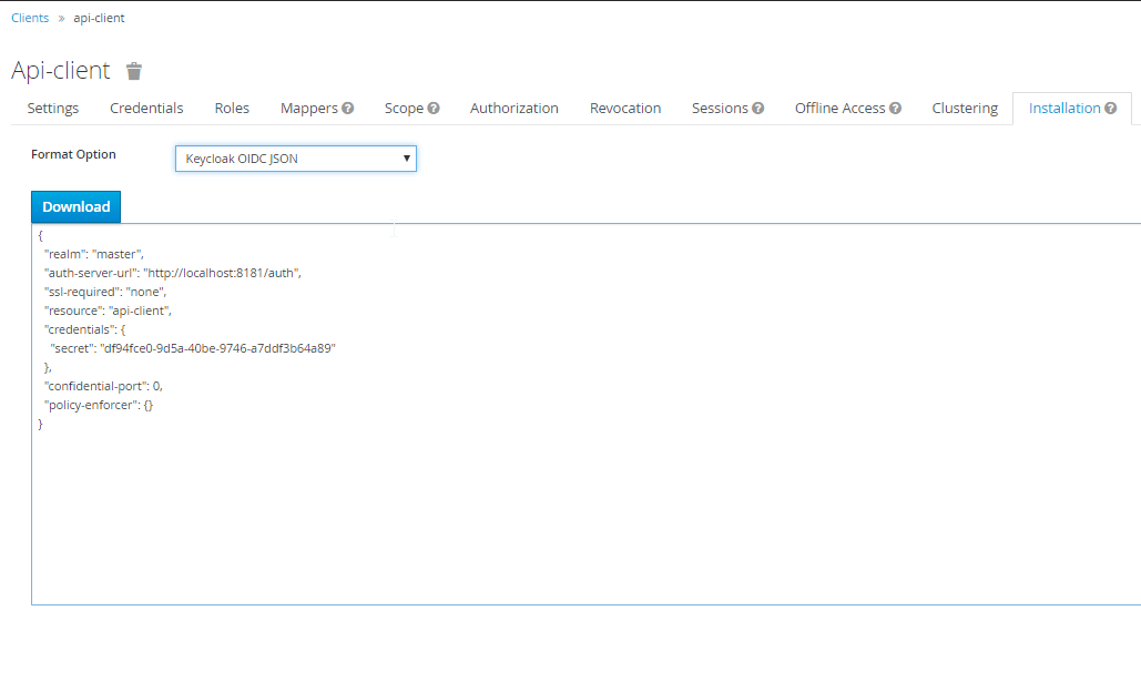 Keycloak, export configurazione del client Oauth2