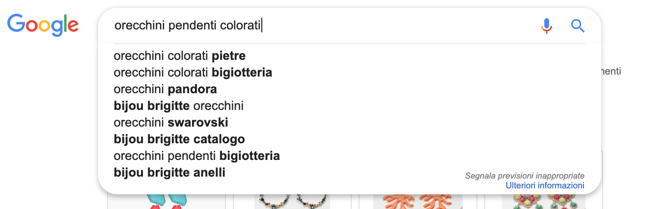 Schermata da Google Suggest